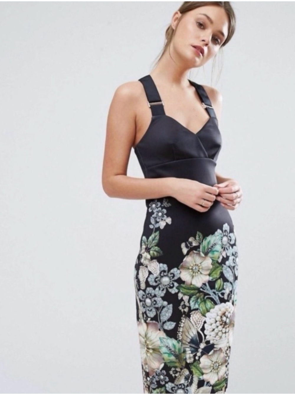 Ted Baker Jayer Harden body con scuba pearl rhinestone print size 0 (TB) XS/2‎